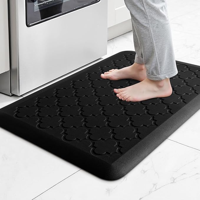 4/5 Inch Thick Anti-Fatigue Kitchen Mat Water Resistant Non-Slip Kitchen Floor Mat Ergonomic Comfort Standing Mat for Home Kitchen Office Laundry 17.3"x 24" Black