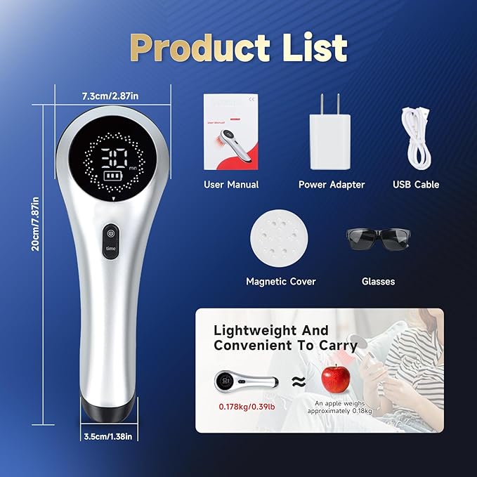 Infrared Red Light Therapy for Pet, Ariysah Cold Laser Therapy Device with Magnetic Cover, Home Handheld Light Therapy Device, Suitable for Body Pain Relief, Gifts for the Elderly(3*808nm+13*650nm)