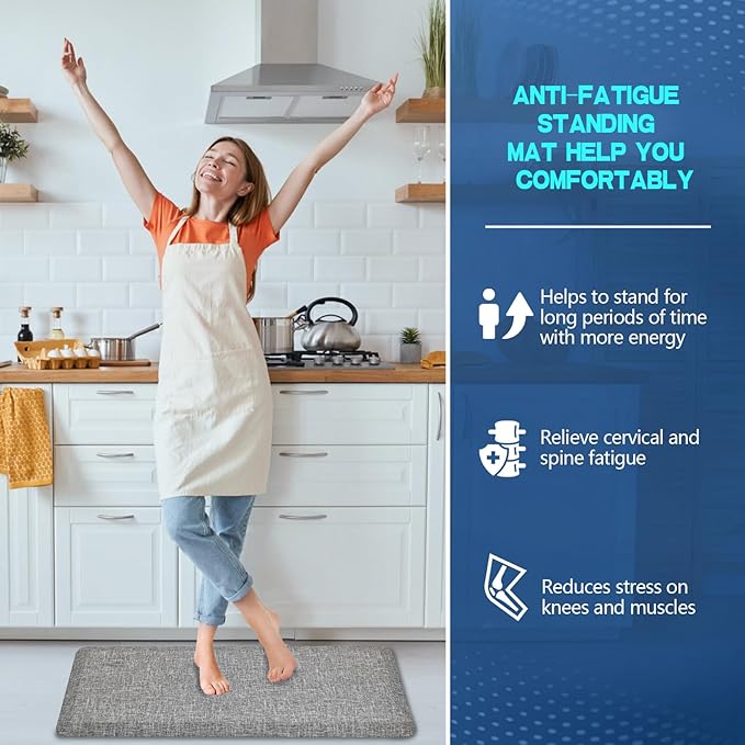 Anti Slip 3/4 inchs Anti Fatigue Kitchen Floor Mat, Ergonomic Comfort Standing Mat, Waterproof Kitchen Runner for Home, Kitchen, Office, Laundry, Garage (Light Gray, 20" x 32" -0.75")