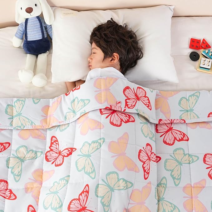 Sivio Weighted Blanket 7lbs, Butterfly Friends Cooling Weighted Blanket, Breathable Heavy Blankets for Sleeping, Washable Weighted Throw Blanket, 41"x60"，White