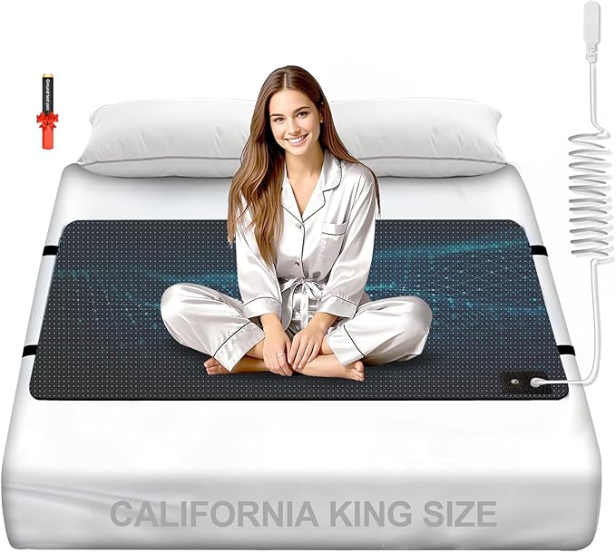 Grounding Mat for Bed, Carbon Fibre + PU Grounding Mattress for Improved Sleep and Pain Relief, Grounding Mat with Grounded Cord, Test Pen (Cal King - 27"x 72")
