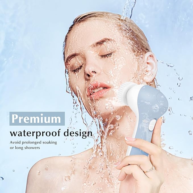 COSLUS Facial Cleansing Brush Silicone Face Scrubber: 7 in 1 FBS-D Electric Exfoliating Rotating Massage Device Waterproof Deep Cleaning Exfoliation Spa Machine - Electronic Skin Care Wash System