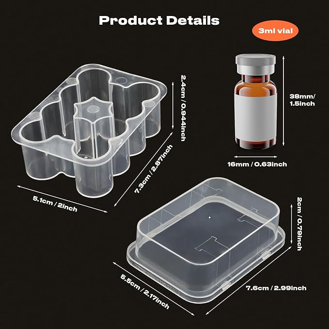 4-Pack Peptide Case for Fridge, Peptide Storage Case for 3 ml Bottles, 10-Slot Insulin & Peptide Holder Each, 40 Slots Total, Semi-Transparent Vial Storage Case for Diabetic Care