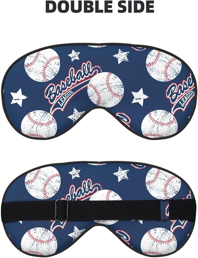 Baseballs and Stars Sleep Mask Eye Mask with Adjustable Strap Eye Sleep Shade Cover Blocks Light for Women Men Airplane Travel Nap