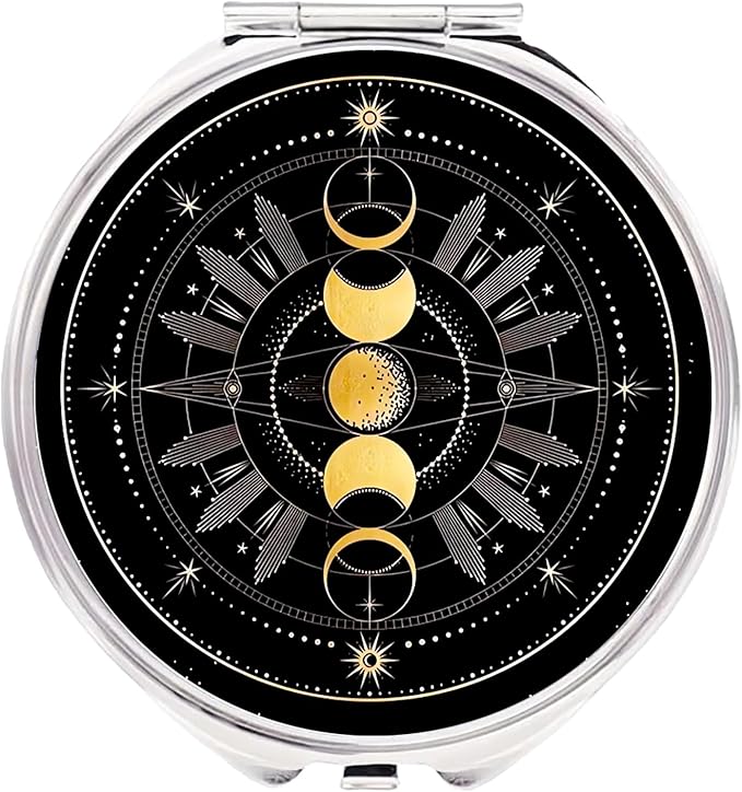 Small Pill Box 3 Detachable Compartments Pill Case with Mirror 2.4inches Pocket Round Medicine Organizer, Mini Portable Pill Organizer for Pocket Purse& Travel Convenience-Nebula Moon Phase
