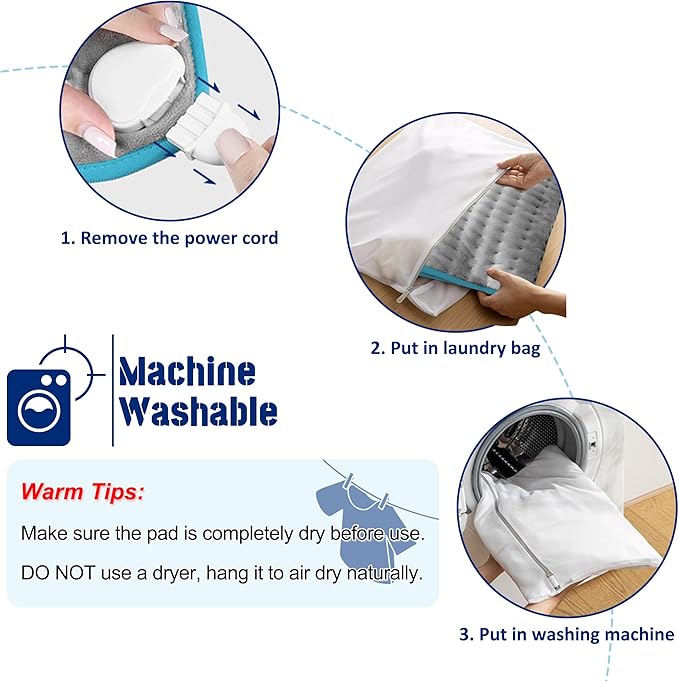 24"X12" Electric Heating pad with 6 Heat Settings, Auto Shut Off, Blue Gray Dry Electric Heating for Back Neck Knee Arms Legs Shoulder Heat Pads for Christmas Birthday Father's Day Mother's Day
