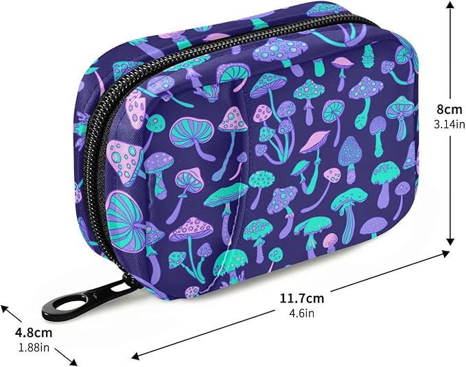 Mushroom Colorful Pill Box 7 Day Pill Case Travel Pill Organizer Bag with Zipper Portable Weekly Vitamin Medicine Supplement Holder Pouch Bag