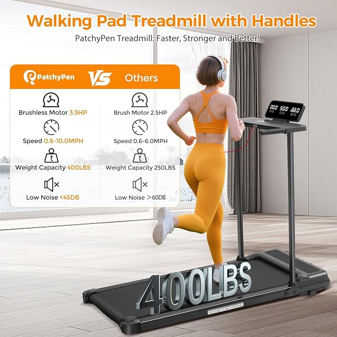 Walking Pad with Handle Bar and Incline, 3.0HP Under Desk Treadmill for Home Small Space, 0.6-7.6MPH Portable Walking Pad Treadmill with Handles, 350LBS, 2026 Upgrade