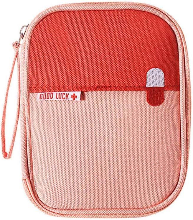 First Aid Kit Bag Empty Travel Medication Pouch Mini Zippered Oxford Medical Survival Kit Carrier Handy Medicine Pills Drugs Package Organizer with 3 Pocket+1 Main Holder-5.5x4.3x0.8Inch(Pink-S)