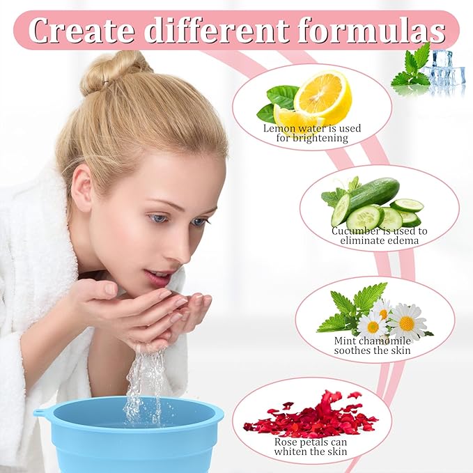 Face Bowl for Ice with Built-In Icetray, 2Pcs Foldable and Portable Ice Bath Face Bowls, Silicone Bowl for Dipping face ice Bath, Easy Storage and Carrying, Dipping face ice bath at Home and Travel