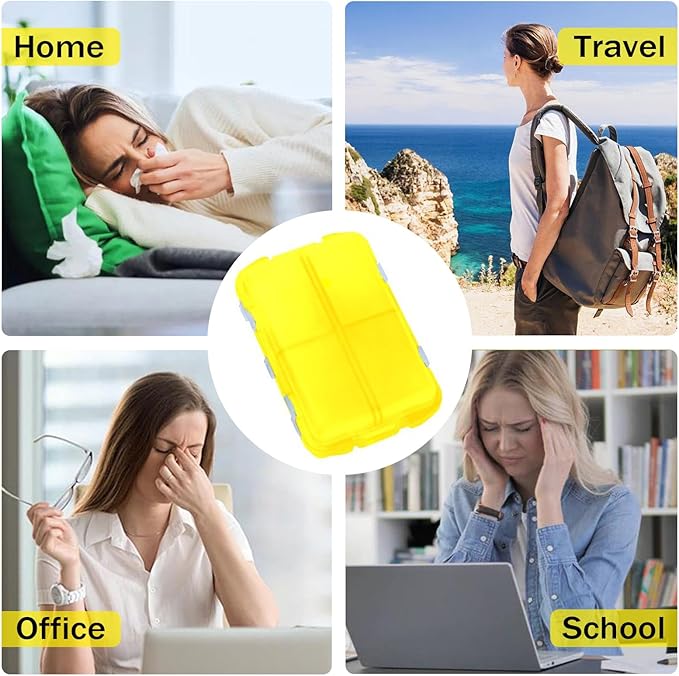 INVODA 7-Day Pill Organizer with Medicine Labels Travel Pill Case Compact, Portable Medication Organizer for Daily Use (3.7 x 2.4 x 1.18 Inches)