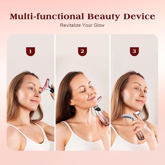 Facial Massager, 7 Colors Red Light Therapy for Face and Neck, Face Lift Device with 113°F Heating Vibration for Multi Skin Care