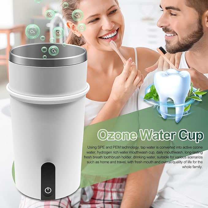 Portable O3Water Generator Cup Dispenser, Multi-Purpose O3 for Oral Care & Fruit Cleaning, Rechargeable Hydrogen Water Purifier and Mouthwash Cup for Teeth Brushing & Bathroom and Kitchen Use
