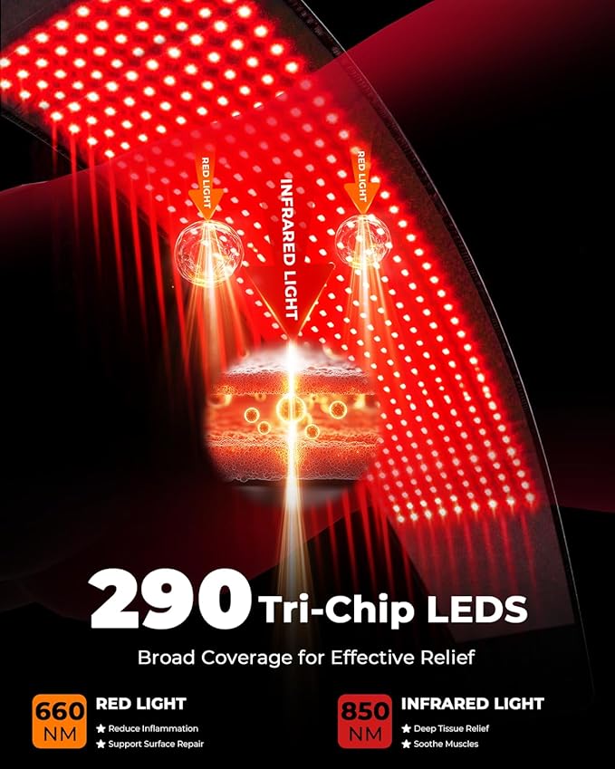 LTW Upgraded Red Light Therapy Belt, 290 LEDs Infrared Red Light Therapy for Body, 660nm & 850nm Near Infrared Wrap with Vibration for Back Pain Relief, Waist, Belly, Shoulder