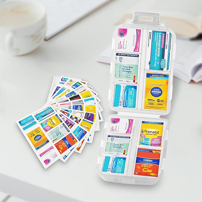 INVODA 7-Day Pill Organizer with Medicine Labels Travel Pill Case Compact, Portable Medication Organizer for Daily Use (3.7 x 2.4 x 1.18 Inches)