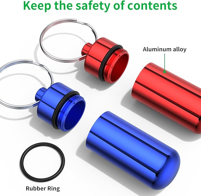 Small Portable Pill Case with Keychain(10 Pack), Urekt Waterproof Aluminum Pill Organizer Metal Mini Box Pocket Drug Storage Container for Outdoor Camping Travel