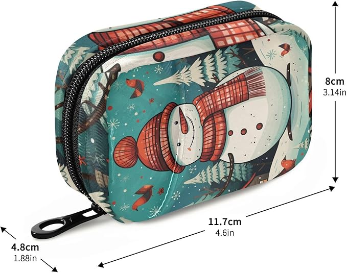 Christmas Snowman Blue Travel Pill Organizer Case Box Container Weekly Portable Vitamin Medicine Holder Storage Bag with Zipper Removable