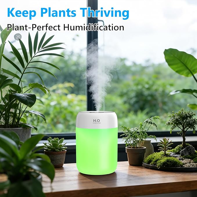 FUWANG Portable Mini Humidifier, 650ml Small Cool Mist Humidifier, USB Personal Desktop Humidifiers for Bedroom Travel Office Home Car Indoor Plants, 2 Mist Modes Quiet, Auto Shut-Off, White