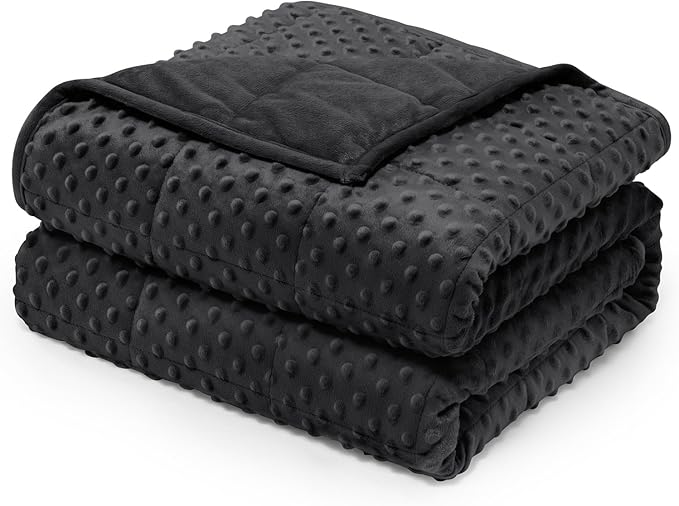 Wemore Minky Dot Weighted Blanket for Adults Twin Size 12 lb, Soft Heavy Blanket for Stress Relief and Sleep Promotion, Breathable Blanket for All-Season with Glass Beads, Black 60 x 80 inches