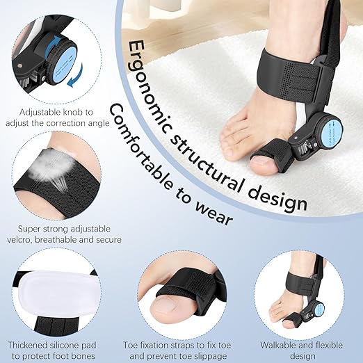 Bunion Corrector for Women Men: Big Toe Straightener Bunion Fix with Adjustable Knob-Orthopedic Bunions Splint Brace Toe Alignment Correction for Hallux Valgus Pain Relief Day/Night 1PCS (Black)