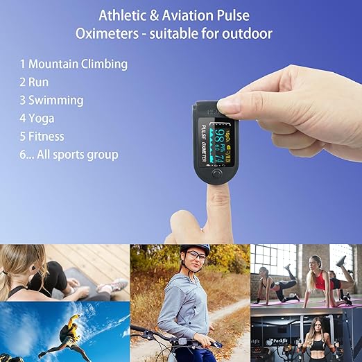 Athletic & Aviation Oxygen Monitor, Pulse Oximeter SpO2 and PR Value Waveform Blood Oxygen Neck/Wrist/Pulse Oximeter Fingertips (ferrous)