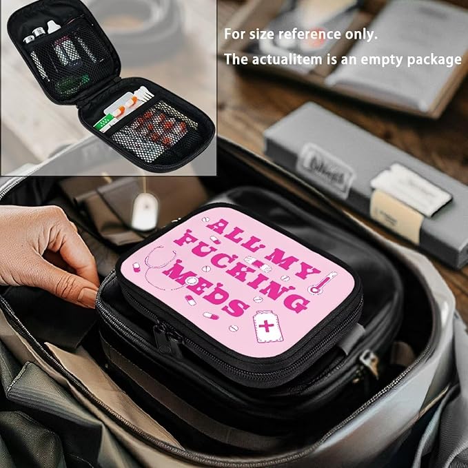 Pink Letters Print Pill Organizer Box Small Medicine Case with Zipper Travel Vitamin Storage Bag Weekly Supplement Holder for Daily Travel