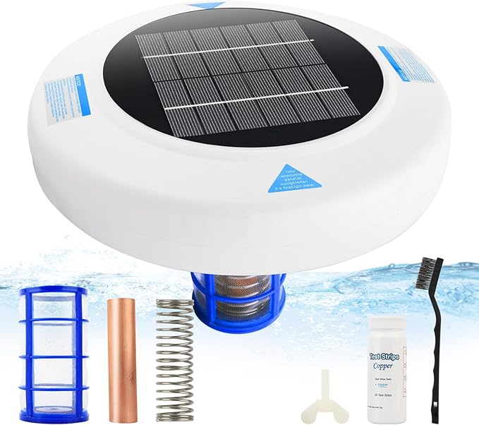 Solar Pool Ionizer – Floating Pool Maintenance Device with Heavy-Duty Copper Anode & Oversized Solar Panel, Supports Crystal Clear Water for Pools Up to 45,000 Gallons