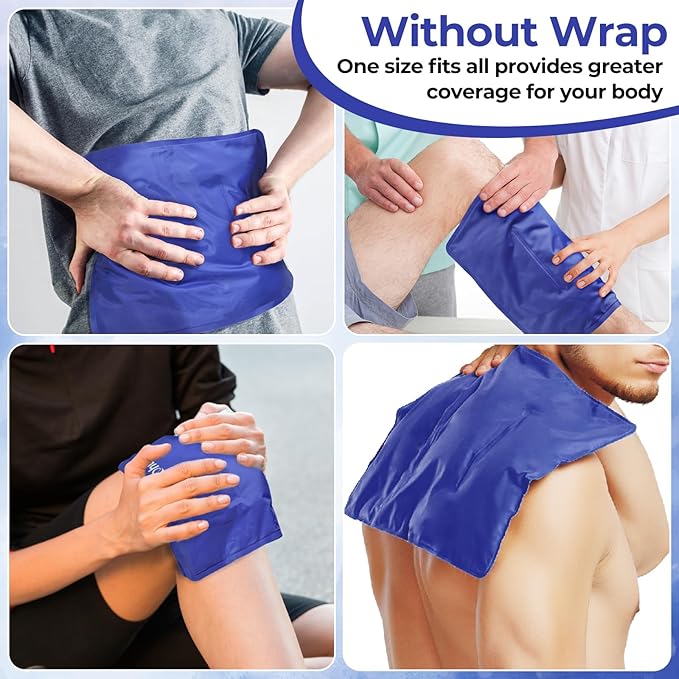 Ice Packs for Injuries 14" X 11": Ohuhu Hot Cold Gel Ice Pack X-Large Reusable Ice Packs with Wrap Flexible Pain Relief for Shoulder Legs Knee Back Hip Aches Injury Muscle Pain-Blue