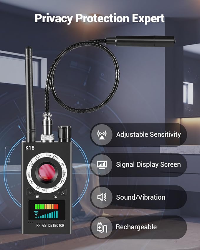 Hidden Camera Detectors, Anti Spy Camera Finder, GPS Tracker Detector, Hidden Devices Detector for Airbnb, Hotels, Bathroom, Home, Office (Black)