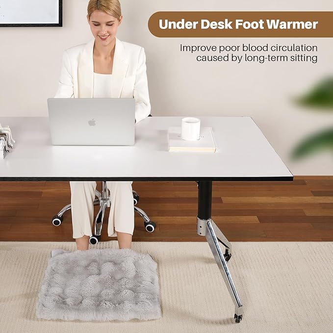 Electric Foot Warmer, Luxury Faux Fur Heating Pad for Feet Pain Relief Cramp, Heated Foot Warmer for Under Desk & Bed with 3 Heat Settings & 2H Auto-Off, ETL Certified, 20x22 Inch, Light Grey