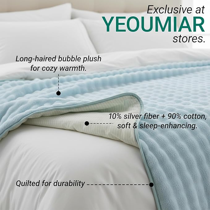 Grounding Blanket Grounding Sheets Queen, Grounding Throw for Improved Sleep, Relieving Pain,Conductive Grounded Mat for Bed with Grounding Wire (Sky Blue, Adult)