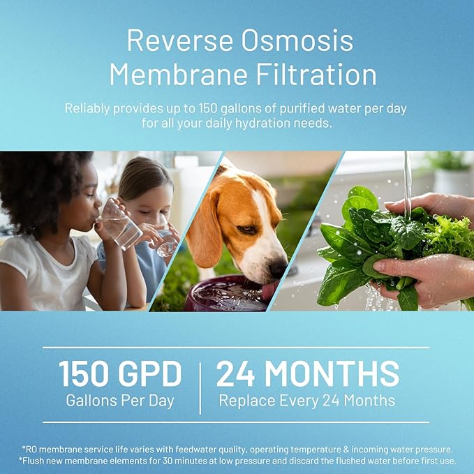 150 GPD RO Membrane Filter Replacement, Universal 12" x 2" Reverse Osmosis Membrane Element for Residential Undersink RO Drinking Water Filtration System (150 GPD)