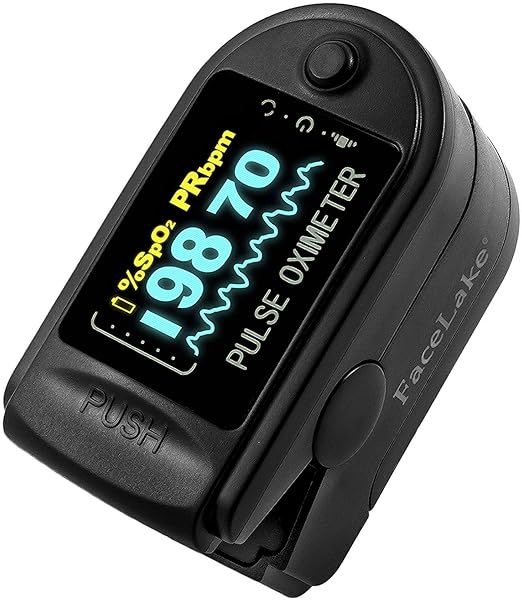 FL-350 Pulse Oximeter with Carrying Case & Batteries & Lanyard, Black