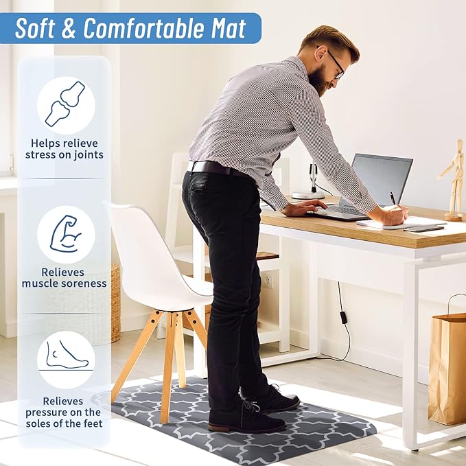 4/5 Inch Thick Kitchen Rugs, Kitchen Mat, Anti Fatigue Floor Mat, Waterproof Mats & Rugs, Heavy Duty PVC Ergonomic Comfort Standing Foam for Kitchen, Home, Office, Sink, Garage (24" x 17.3", Grey)