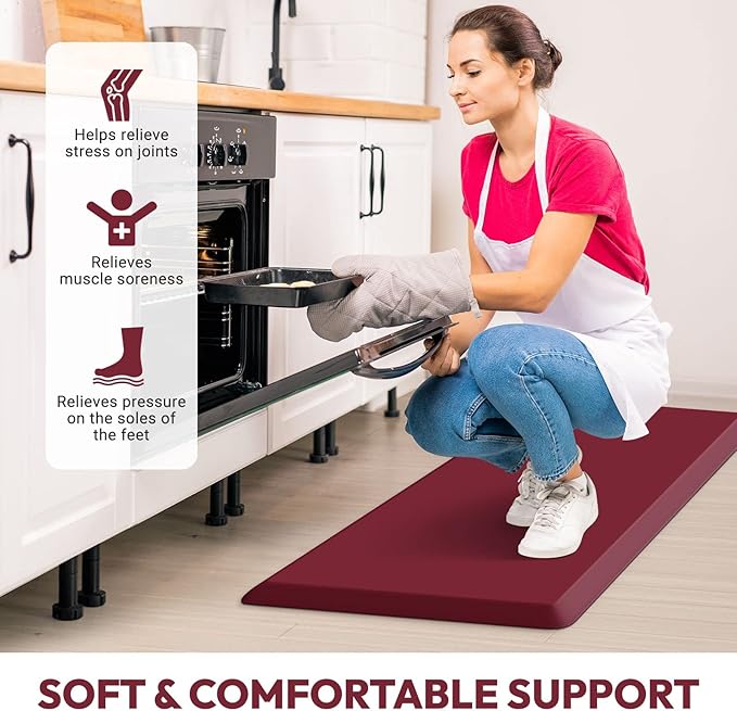 4/5 Inch Thick Kitchen Mat - Cushioned Anti Fatigue Mats for Kitchen Floor - Easy to Clean, Waterproof, Non-Slip Kitchen Rug for Sink, Office, Kitchen (20''x39'' Red)