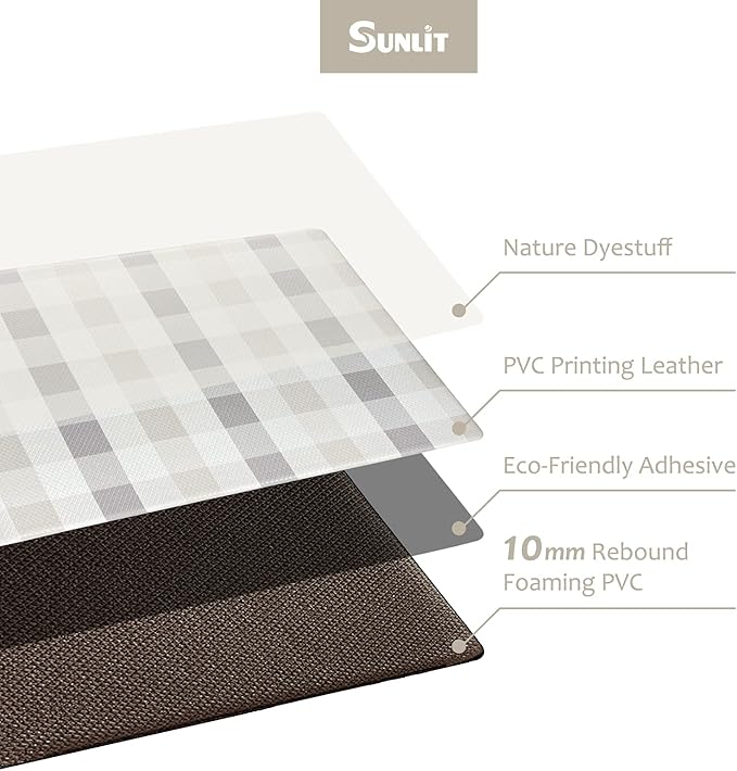 Sunlit Set of 2 Anti Fatigue Kitchen Floor Mat, Non Slip Waterproof Comfort Standing Mat, 0.4Inch Thick Cushioned Farmhouse Kitchen Rug Runner, Buffalo Plaid(Size:17"x28"&17"x47") Light Coffee