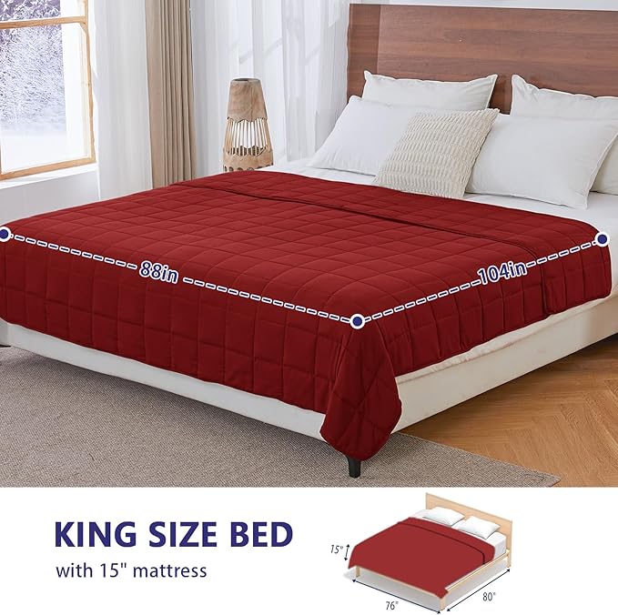yescool Weighted Blanket for Adults (20 lbs, 88” x 104”, Red) Cooling Heavy Blanket for Sleeping Perfect for 190-210 lbs, Queen Size Breathable Blanket with Premium Glass Bead, Machine Washable
