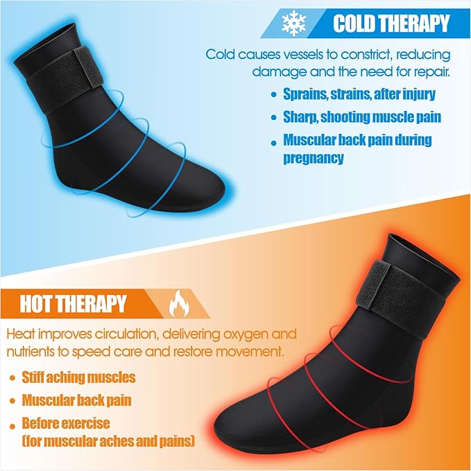 Foot Cold & Hot Gel Pack Sock for Neuropathy, Plantar Fasciitis, Gout, Swelling, Sprains, Heel & Ankle Pain Relief, Injury Recovery Cooling Compress Wrap (Black-2pcs)