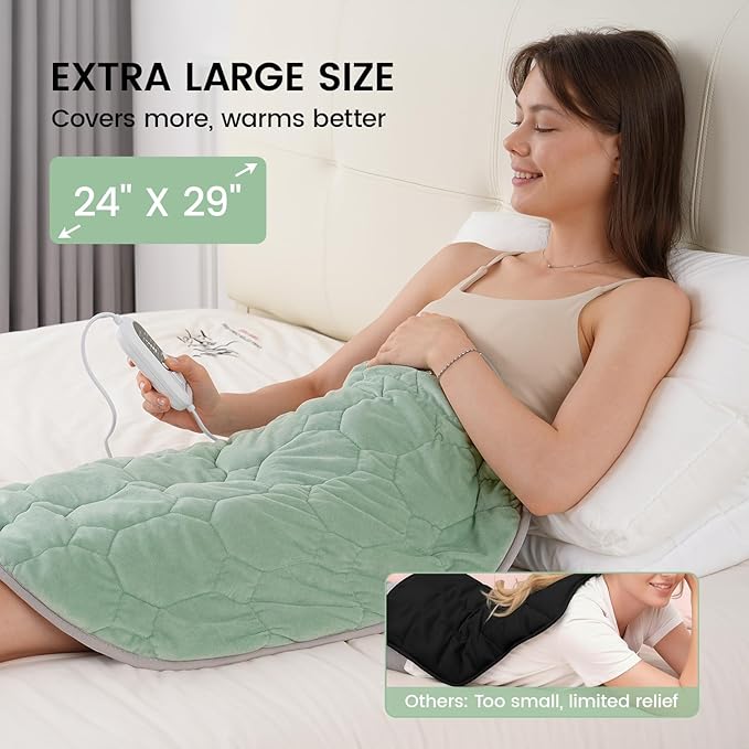 immtree Weighted Heating Pad for Period Cramps, 29" x 24" Extra Large Electric Heated Pads 7 lbs, Back Shoulder Knee Abdomen Pain Relief, Soft Warm Heavy Lap Blanket, Christmas Gift, Grey Green