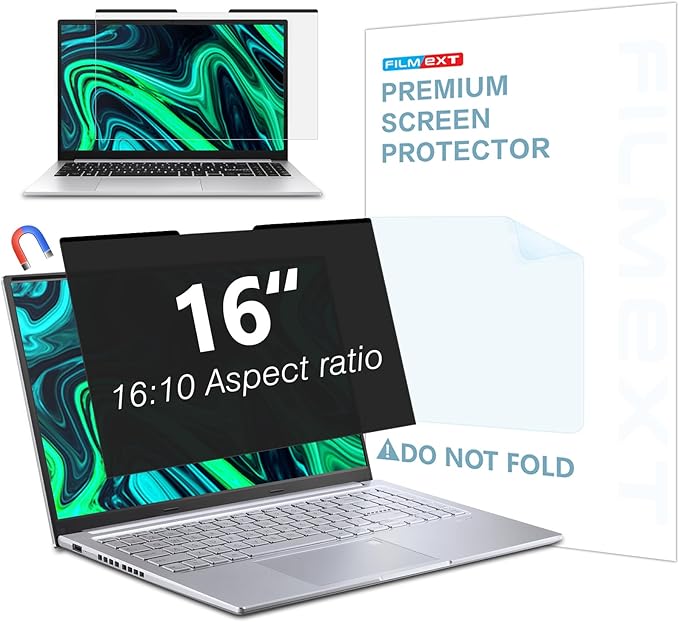 FILMEXT Magnetic Laptop privacy screen 16 inch for 16:10 Widedisplay, Removable Laptop Privacy Screen Shield Anti Glare Blue Light Filter for HP/Dell/Acer/Lenovo/Asus