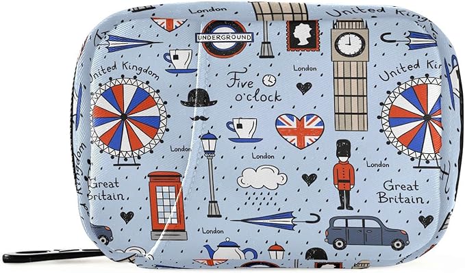 London Retro Print Pill Box 7 Day Pill Case Travel Pill Organizer Bag with Zipper Portable Weekly Vitamin Medicine Supplement Holder Pouch Bag
