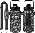 Goth Half Gallon Water Bottle with Sleeve -Flip Top Bpa Free 64 OZ - Motivational Time Marker Leakproof Water Jug - Goth Gifts for Women - Halloween Witchy Gothic for Gifts