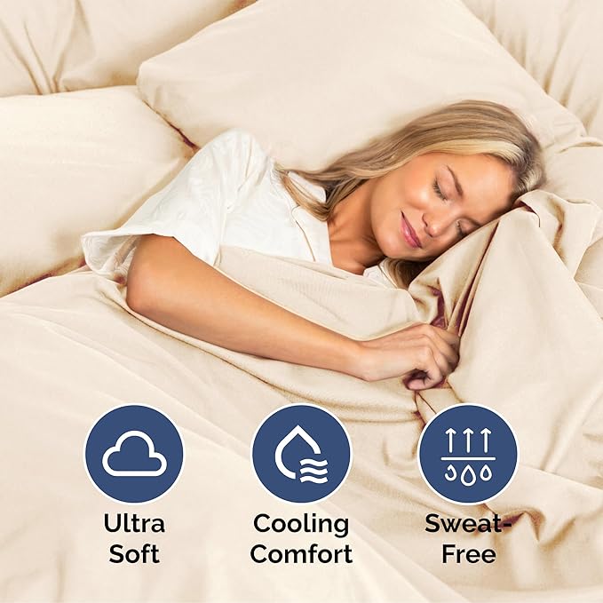 Queen Size 4 Piece Sheet Set - Extra Soft, Breathable & Cooling Sheets - Hotel Luxury Durable Bed Sheets for Women & Men - Deep Pockets, Easy-Fit & Wrinkle-Free Sheets - Cream Pink Oeko-Tex Bed Sheets