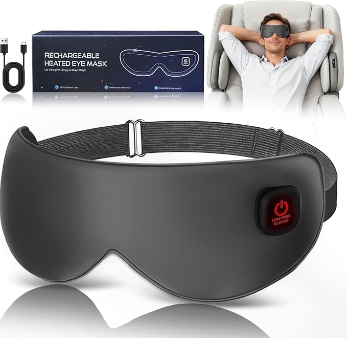 Cordless Heated Mask for Dry Eyes, Light Blocking Sleeping Mask, Warm Compresses Electric Heating Pad for Stye Treatment, Blepharitis, Sinus, Migraine - Gifts for Women and Men (Grey)