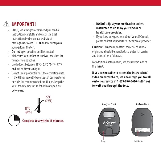 A1CNow SelfCheck, A1C Home Test, Includes Analyzer and 4 Tests, Displays Results in 5 Minutes, For Monitoring Glycemic Control in People with Diabetes, Fingerstick Sample