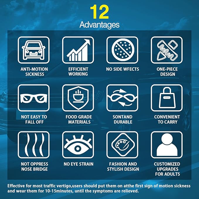 Hion Adult Anti- Motion Sickness Smart Glasses, Ultra-Light Portable Nausea Relief Liquid Glasses, Carsickness Airsickness Seasickness Glasses, Kids Travel/Cruise Essentials（White