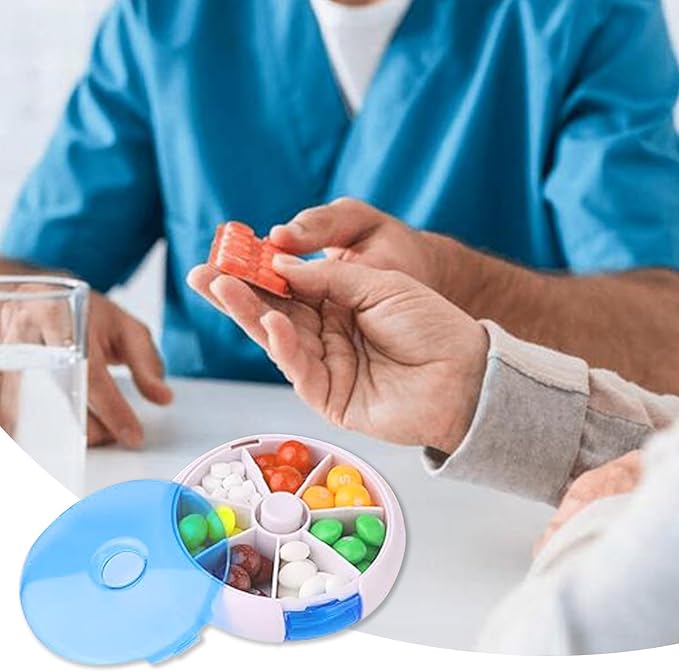 7 Grids Travel Pill Organizer Box 84-Pcs Medicine Name Labels Weekly 7-Day Pill Case Portable Medication Dispenser for Vitamins, Fish Oil & Supplements