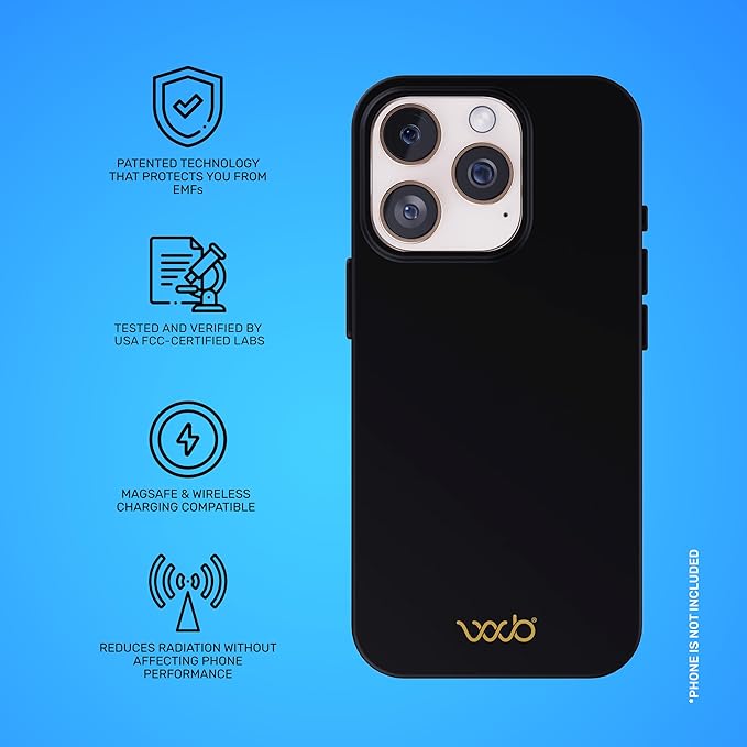 WAVEBLOCK EMF Protection Silicone iPhone Case, Radiation Blocker Cell Phone Case, 5G Shield Reduction, Lightweight, USA Patented and Tested in FCC Lab, iPhone 16 Pro Black
