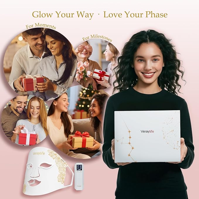 Red Light Therapy Mask for Face, LED Facial Mask, Skin Care Light with Near Infrared 850nm & Adjustable Blue Light, Portable Home Device with 7 Colors & 8 Modes, 432 Beads Pro LEDs (White-F)