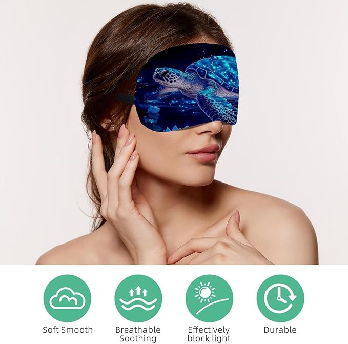 2 Pack Sleep Eye Mask for Women Men, Soft Breathable Eye Cove No Pressure Blackout Night Blindfold for Sleeping Light Blocking with Adjustable Strap, Blue Water Turtle Lotus